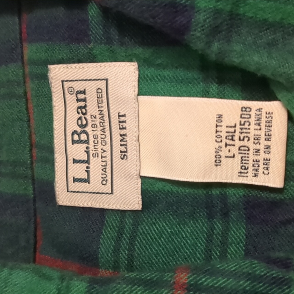 LL Bean slim fit tall green flannel